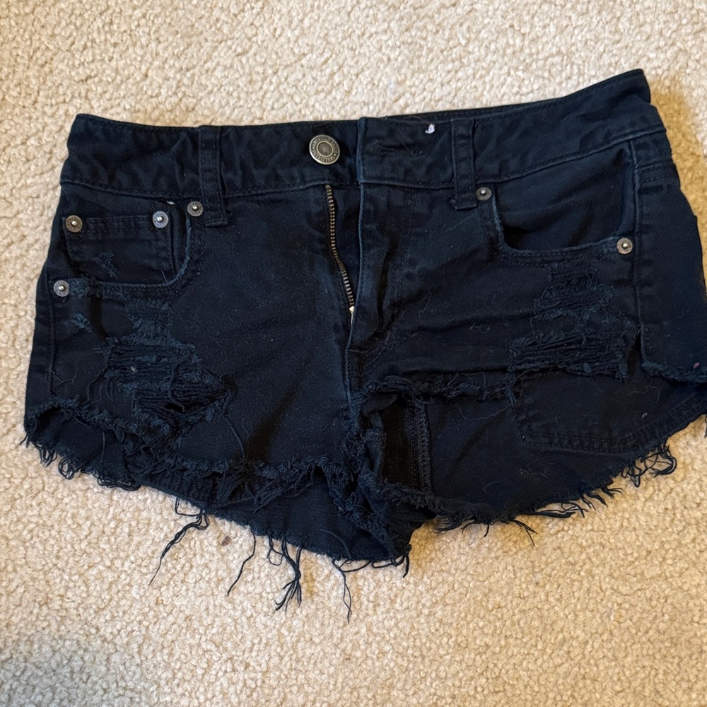 American Eagle Black Distressed Women Shorts